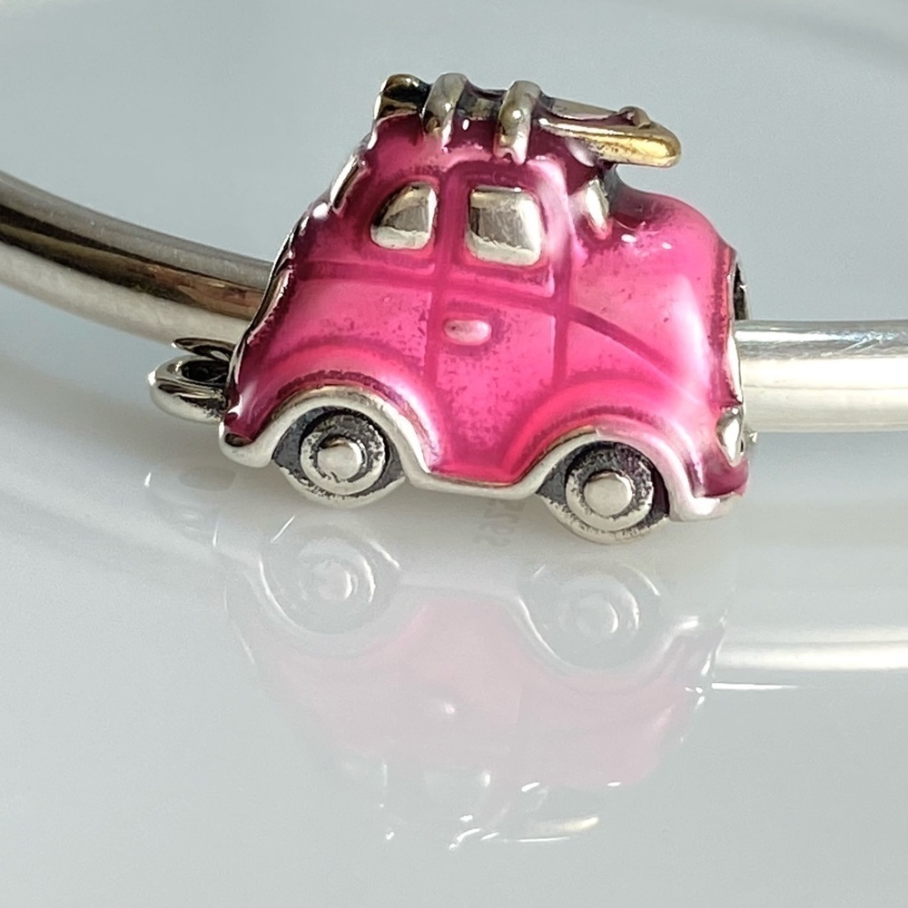 Sterling Silver Pink Enamel Car Charm